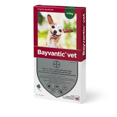 Loppemiddel Bayvantic hund op til 4kg, -4x0,4ml