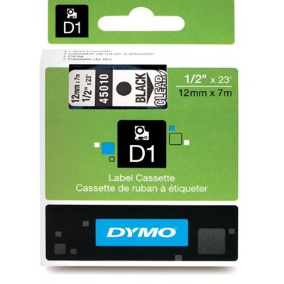 Dymo tape 12mm sort på gennemsigtig  til 26511